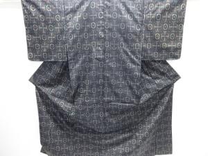 未使用品　変わり格子に抽象模様織り出し西陣伝承紬着物アンサンブル